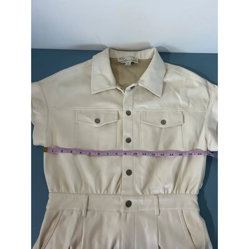 Vintage Havana romper women size M cream faux leather shorts collar short sleeve - Picture 8 of 11